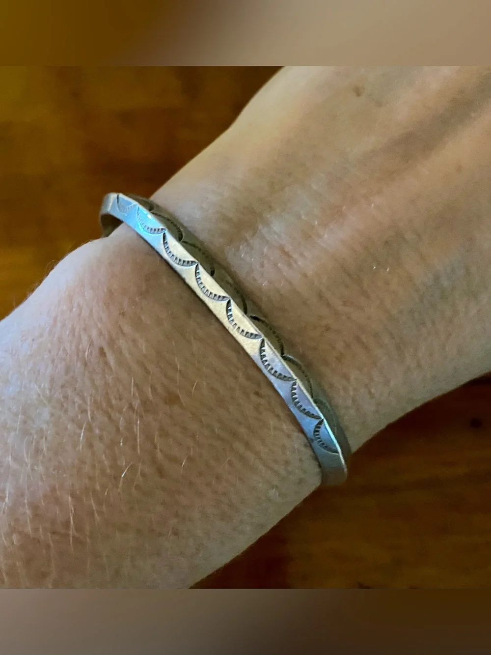 Vintage Native Sterling Silver Stamped Cuff Bracelet size 6 3/4”